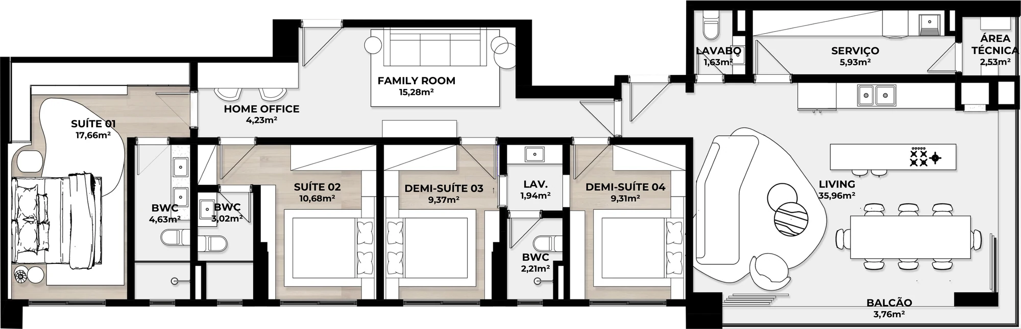 Planta do apartamento final 02, 155 m²